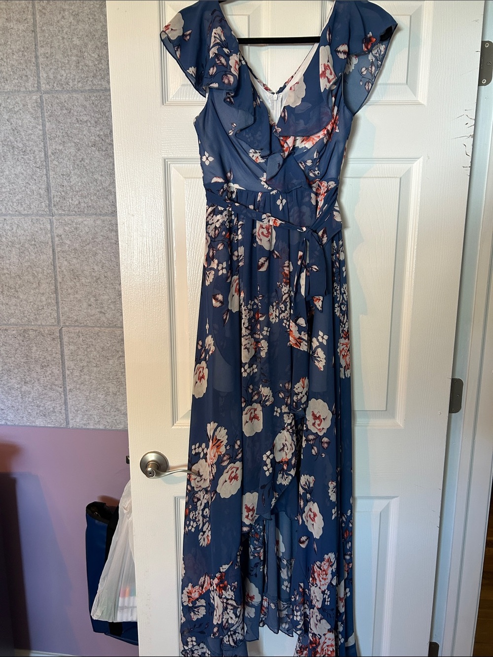 Floral Ruffled Wrap Maxi Dress - Blue